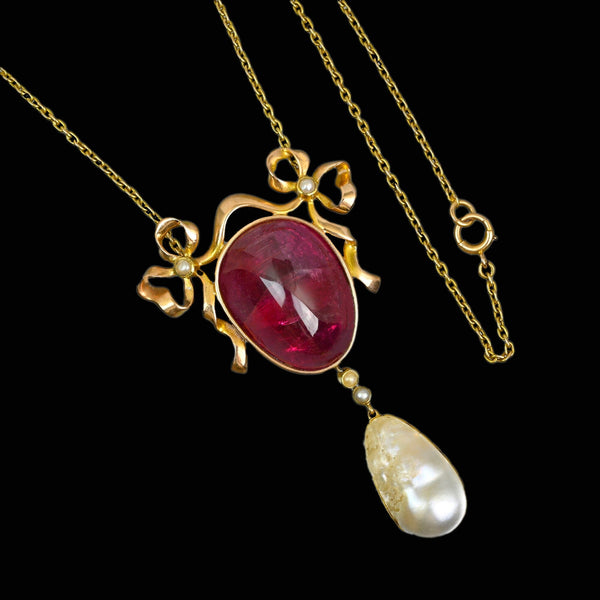 Theodore B. Starr Art Nouveau Rubellite Pearl Necklace