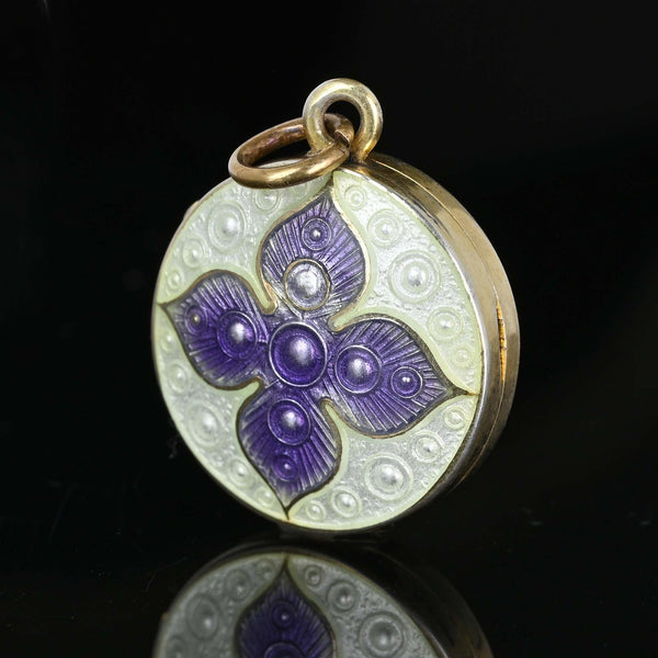 Antique Edwardian Purple & White Enamel Silver Locket - Boylerpf