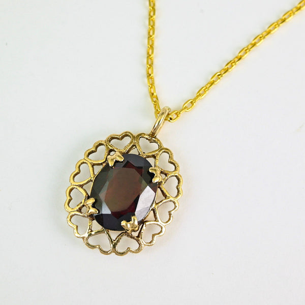 Vintage 9K Gold Garnet Heart Pendant Necklace - Boylerpf