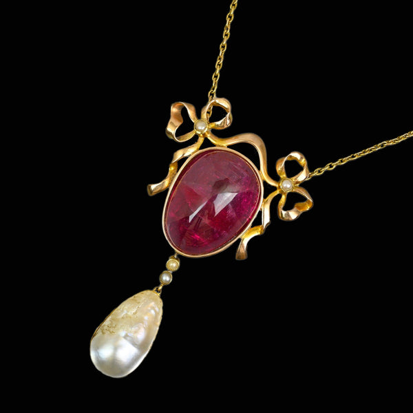 Theodore B. Starr Art Nouveau Rubellite Pearl Necklace