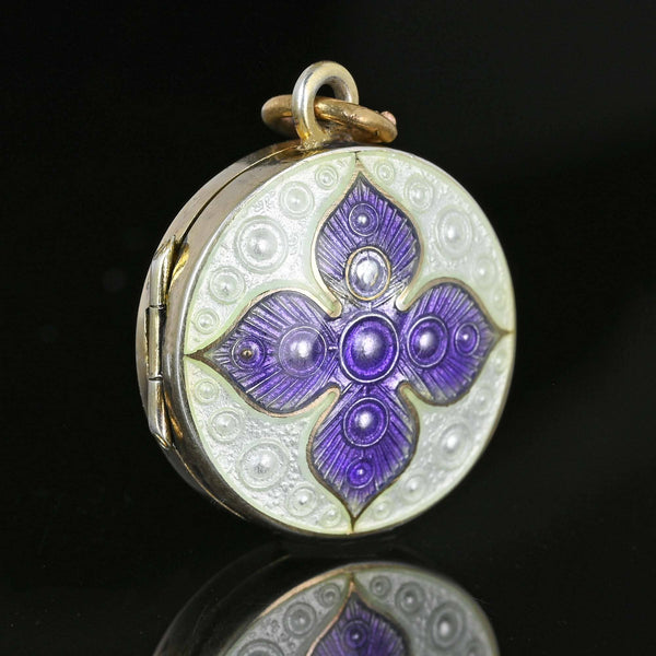 Antique Edwardian Purple & White Enamel Silver Locket - Boylerpf