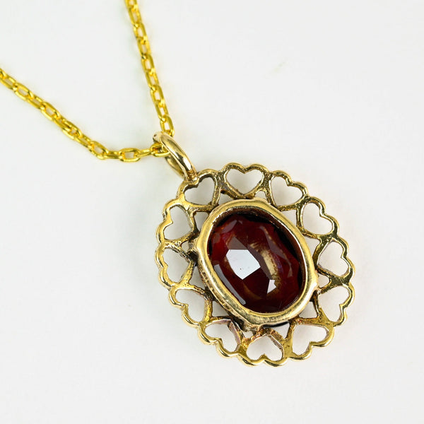 Vintage 9K Gold Garnet Heart Pendant Necklace - Boylerpf