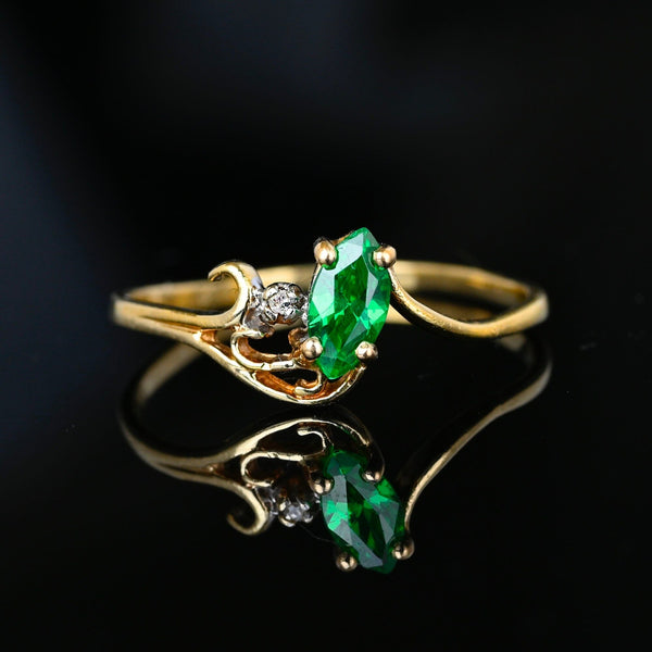 Vintage 10K Gold Bypass Diamond Marquise Emerald Ring - Boylerpf