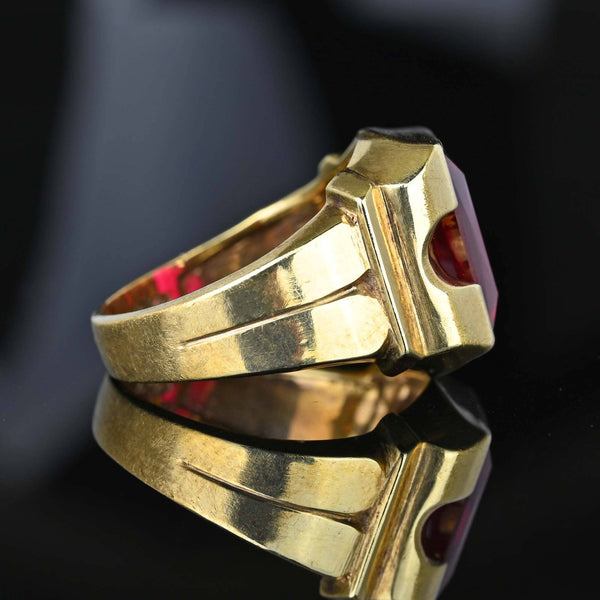 Vintage Gold Mens 7.5 CTW Ruby Signet Ring - Boylerpf