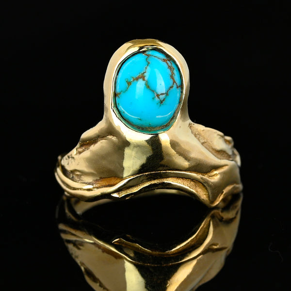 Vintage 14K Gold Turquoise Ring Abstract One of a Kind