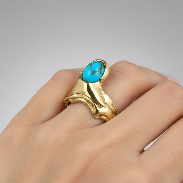 Vintage 14K Gold Turquoise Ring Abstract One of a Kind
