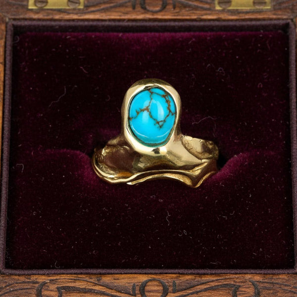 Vintage 14K Gold Turquoise Ring Abstract One of a Kind