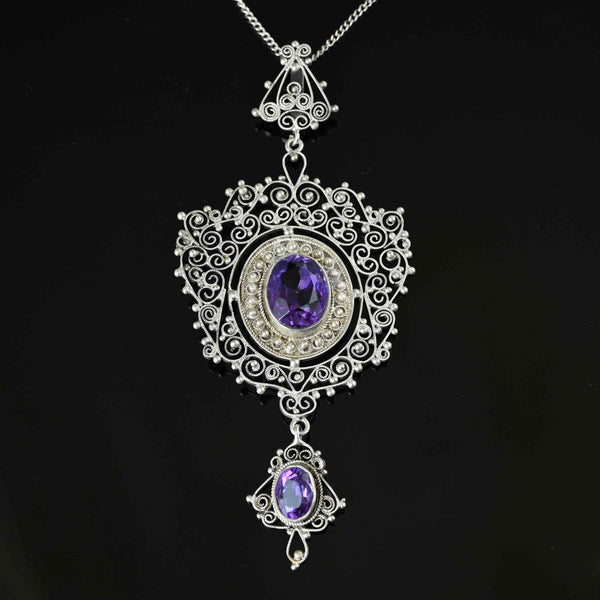 HSN Ottoman Sterling Silver Filigree Jewelry Collection Amethyst Necklace
