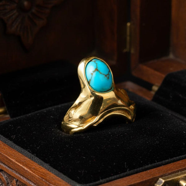 Vintage 14K Gold Turquoise Ring Abstract One of a Kind
