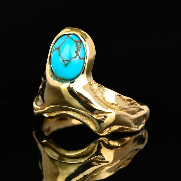 Vintage 14K Gold Turquoise Ring Abstract One of a Kind