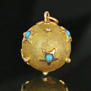 Antique 14K Gold Turquoise Star Sputnik Style Pendant - Boylerpf