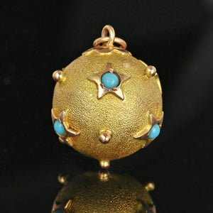 Antique 14K Gold Turquoise Star Sputnik Style Pendant - Boylerpf