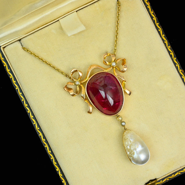 Theodore B. Starr Art Nouveau Rubellite Pearl Necklace