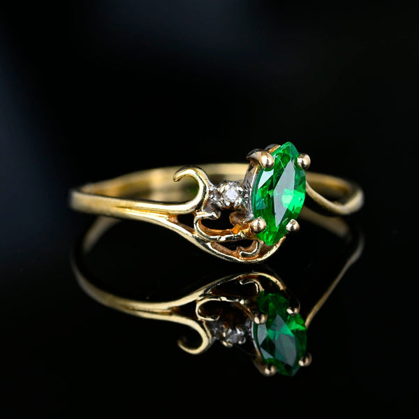 Vintage 10K Gold Bypass Diamond Marquise Emerald Ring - Boylerpf