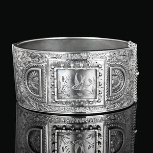 RESERVED! Aesthetic Victorian Swallow Sunburst Silver Bangle Bracelet - Boylerpf