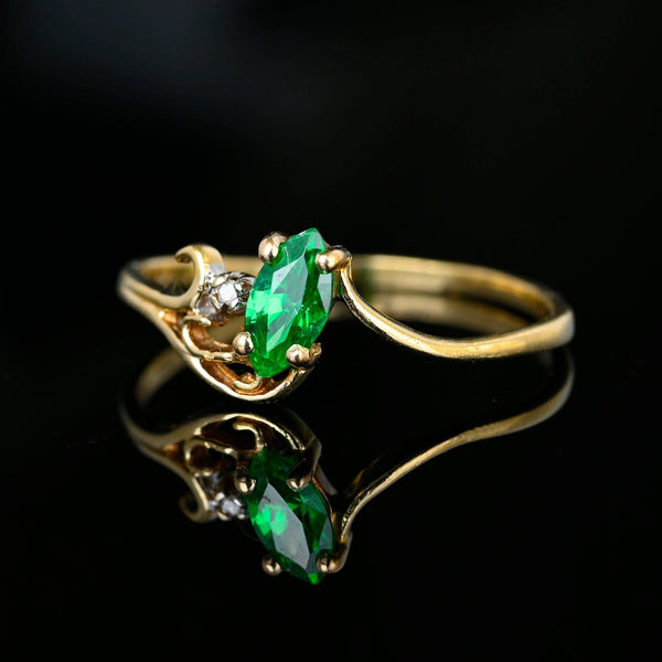 Vintage 10K Gold Bypass Diamond Marquise Emerald Ring - Boylerpf