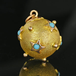 Antique 14K Gold Turquoise Star Sputnik Style Pendant - Boylerpf