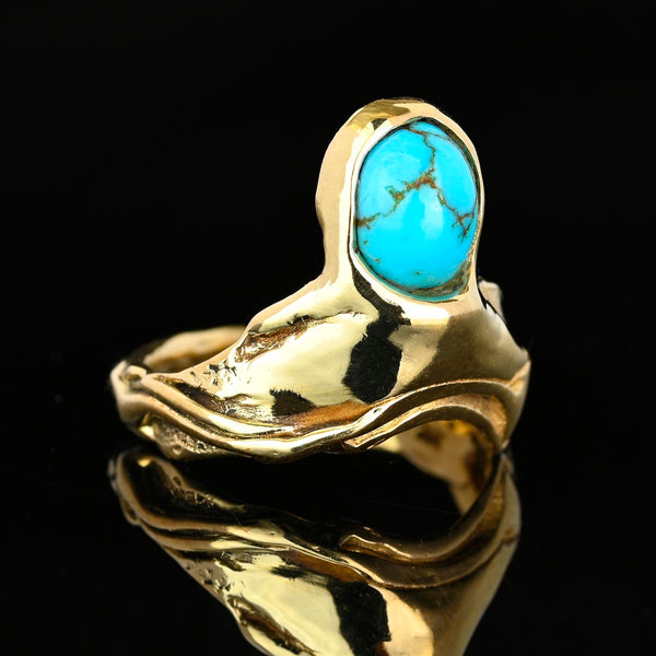 Vintage 14K Gold Turquoise Ring Abstract One of a Kind