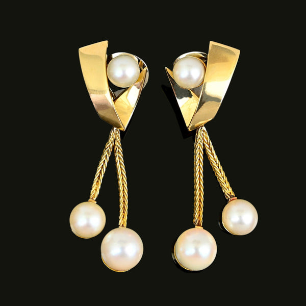 Vintage Akoya Pearl Drop Earrings, 14K Gold Omega Back French - Boylerpf