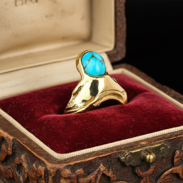 Vintage 14K Gold Turquoise Ring Abstract One of a Kind