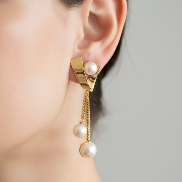 Vintage Akoya Pearl Drop Earrings, 14K Gold Omega Back French - Boylerpf