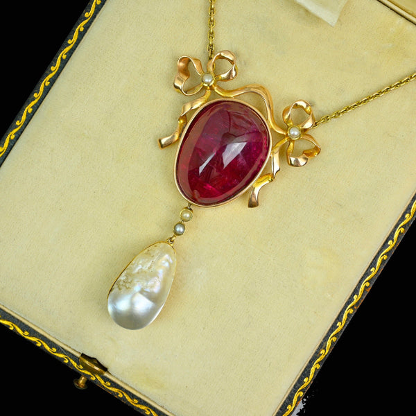 Theodore B. Starr Art Nouveau Rubellite Pearl Necklace