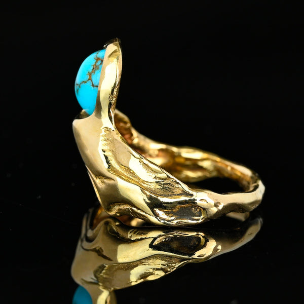 Vintage 14K Gold Turquoise Ring Abstract One of a Kind