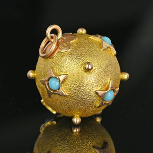 Antique 14K Gold Turquoise Star Sputnik Style Pendant - Boylerpf