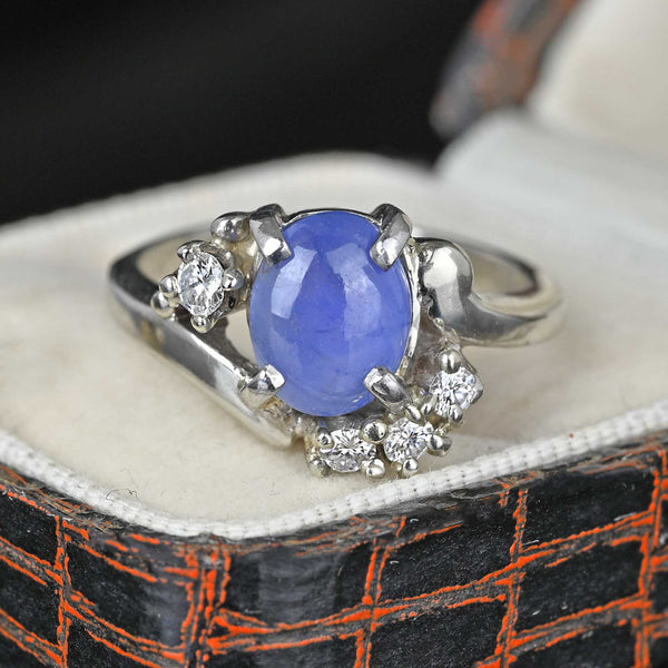Vintage 14K White Gold Diamond Star Sapphire Ring - Boylerpf