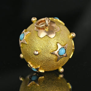 Antique 14K Gold Turquoise Star Sputnik Style Pendant - Boylerpf