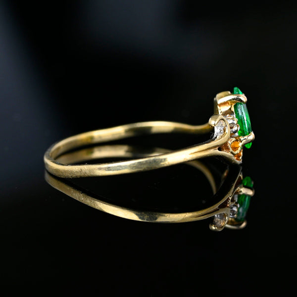 Vintage 10K Gold Bypass Diamond Marquise Emerald Ring - Boylerpf