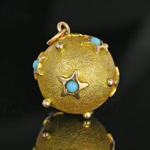 Antique 14K Gold Turquoise Star Sputnik Style Pendant - Boylerpf