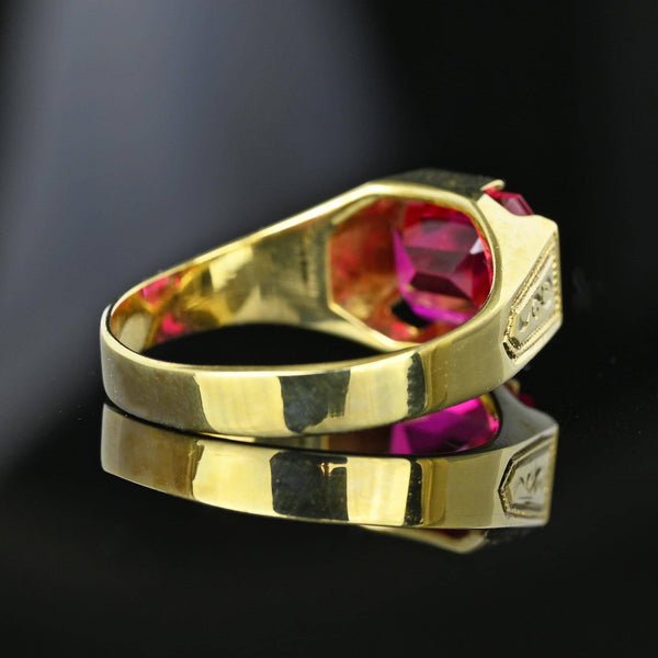 Vintage 10K Gold Rectangle Flat Top Ruby Signet Ring - Boylerpf
