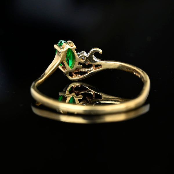 Vintage 10K Gold Bypass Diamond Marquise Emerald Ring - Boylerpf