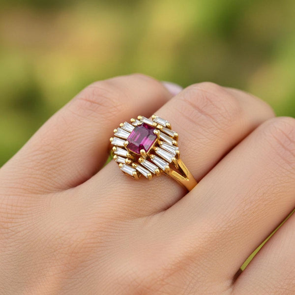 Vintage 14K Ruby & Baguette Diamond Ballerina Ring