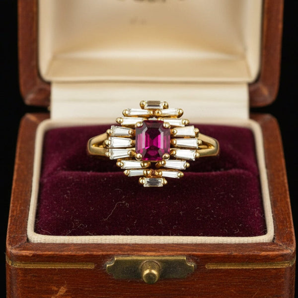Vintage 14K Ruby & Baguette Diamond Ballerina Ring