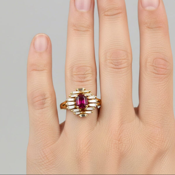 Vintage 14K Ruby & Baguette Diamond Ballerina Ring
