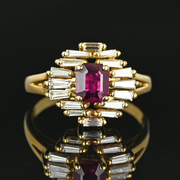 Vintage 14K Ruby & Baguette Diamond Ballerina Ring