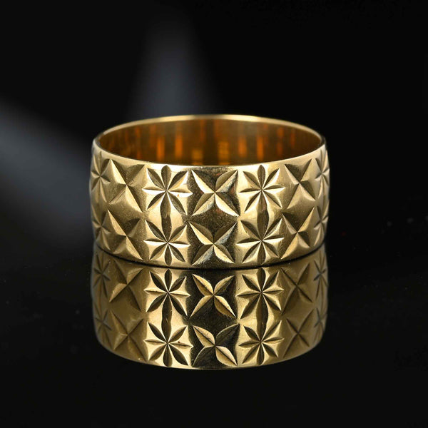 Vintage Wide Gold Eternity Band Star Design Ring - Boylerpf