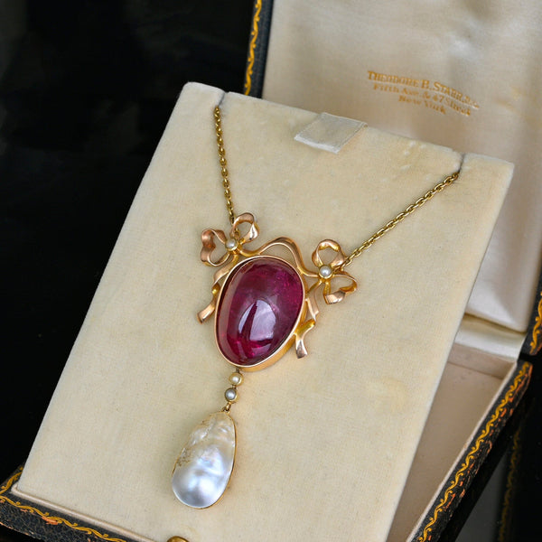 Theodore B. Starr Art Nouveau Rubellite Pearl Necklace