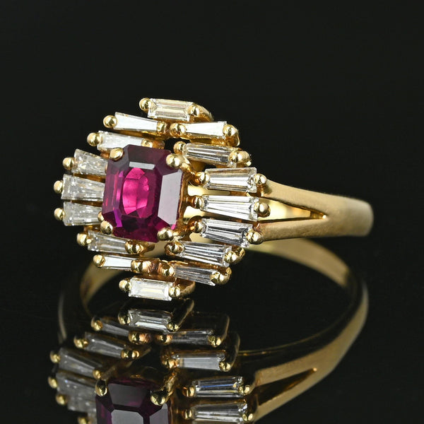 Vintage 14K Ruby & Baguette Diamond Ballerina Ring