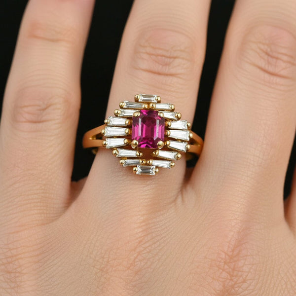 Vintage 14K Ruby & Baguette Diamond Ballerina Ring