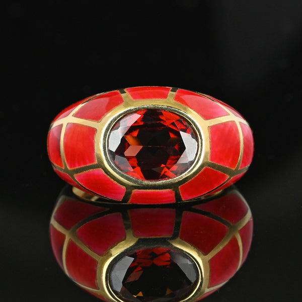 Vintage Gold Dome Red Enamel Garnet Signet Ring - Boylerpf