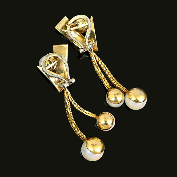 Vintage Akoya Pearl Drop Earrings, 14K Gold Omega Back French - Boylerpf