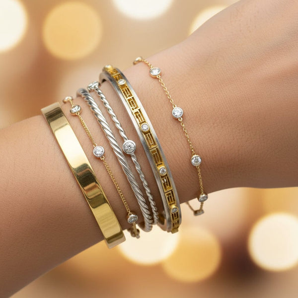 Antique Silver & 18K Gold .75 CTW Diamond Bracelet Bangle - Boylerpf