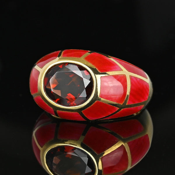 Vintage Gold Dome Red Enamel Garnet Signet Ring - Boylerpf