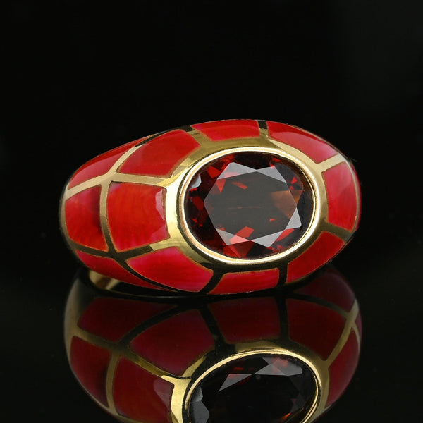 Vintage Gold Dome Red Enamel Garnet Signet Ring - Boylerpf