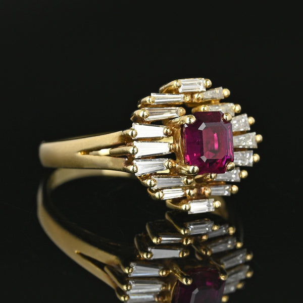 Vintage 14K Ruby & Baguette Diamond Ballerina Ring