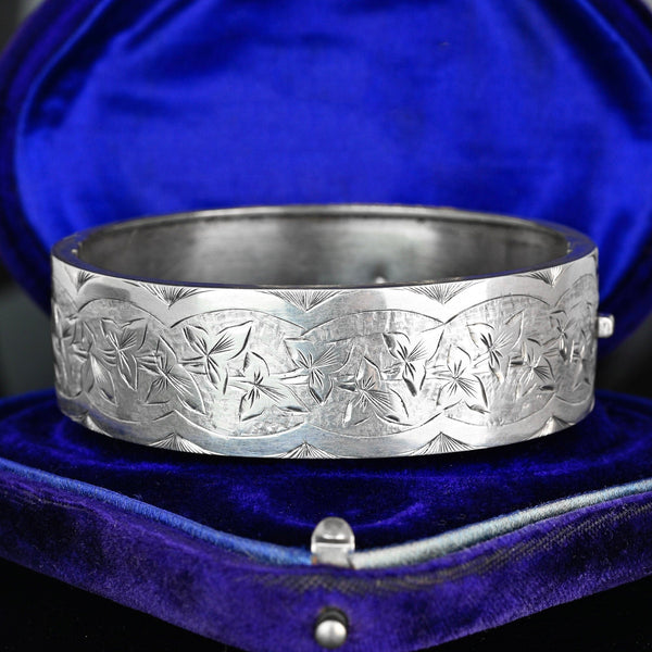 Antique Victorian Ivy Leaf Engraved Bangle Bracelet - Boylerpf