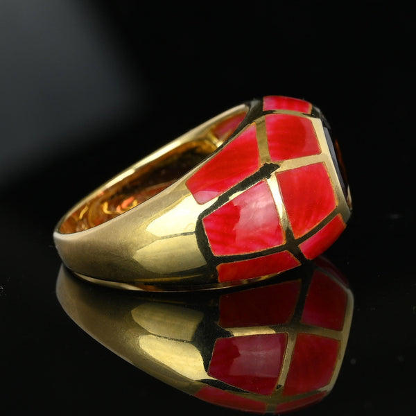 Vintage Gold Dome Red Enamel Garnet Signet Ring - Boylerpf